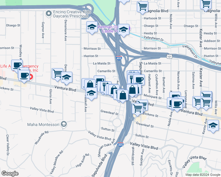 map of restaurants, bars, coffee shops, grocery stores, and more near 4669 Orion Avenue in Los Angeles