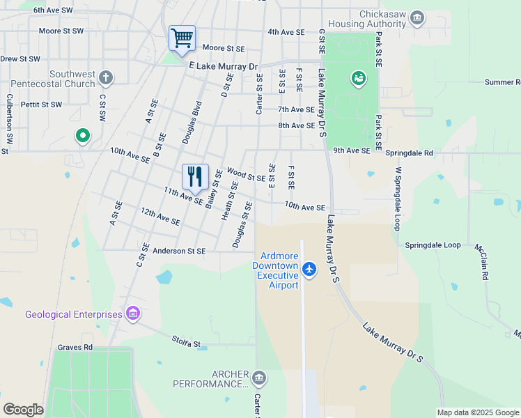 map of restaurants, bars, coffee shops, grocery stores, and more near 1007 E Street Southeast in Ardmore