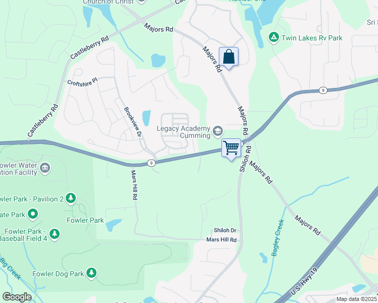 map of restaurants, bars, coffee shops, grocery stores, and more near 3950 Oxford Park Lane in Cumming