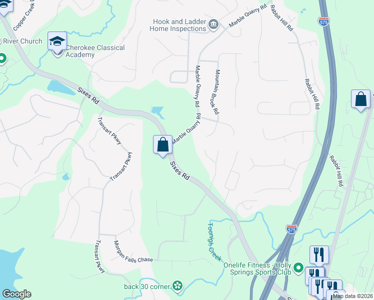 map of restaurants, bars, coffee shops, grocery stores, and more near 3161 Marble Quarry Road in Canton