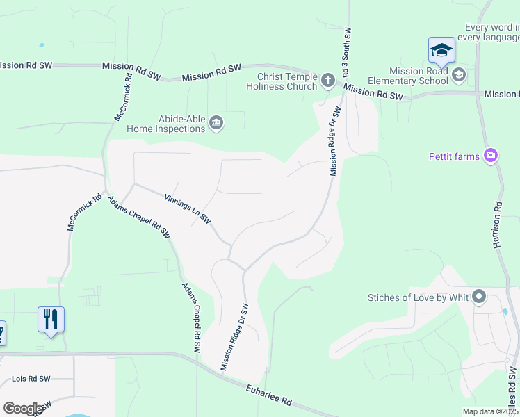 map of restaurants, bars, coffee shops, grocery stores, and more near 29 Etowah Lane Southwest in Cartersville