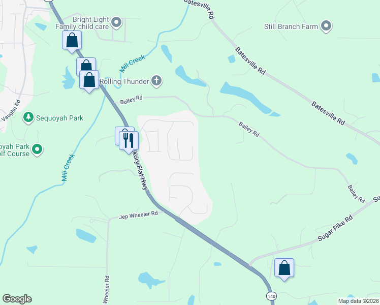 map of restaurants, bars, coffee shops, grocery stores, and more near 329 Park Creek Ridge in Woodstock