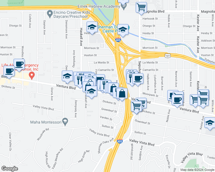 map of restaurants, bars, coffee shops, grocery stores, and more near in Los Angeles