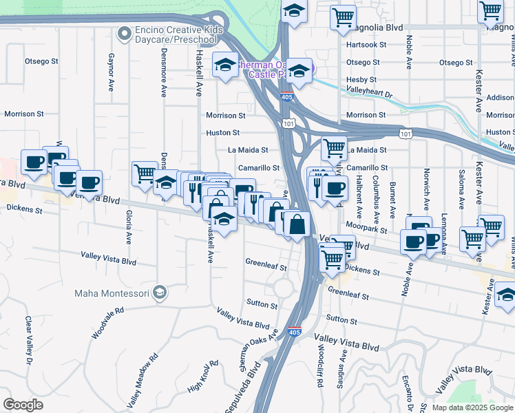map of restaurants, bars, coffee shops, grocery stores, and more near in Los Angeles