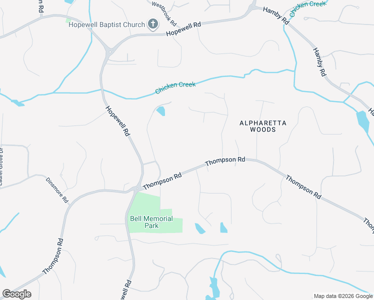 map of restaurants, bars, coffee shops, grocery stores, and more near 15450 South Thompson Road in Alpharetta