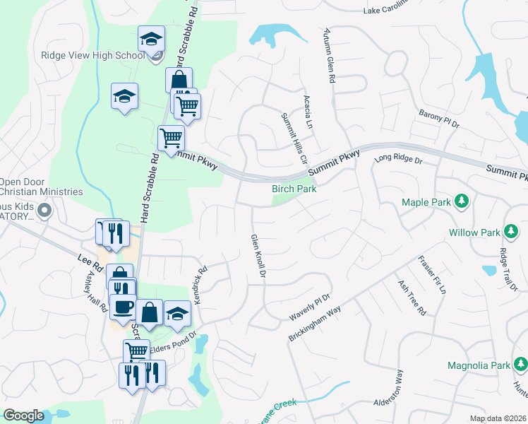 map of restaurants, bars, coffee shops, grocery stores, and more near 110 Rolling Knoll Drive in Columbia