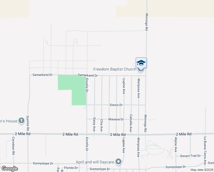 map of restaurants, bars, coffee shops, grocery stores, and more near 5374 Baileya Avenue in Twentynine Palms