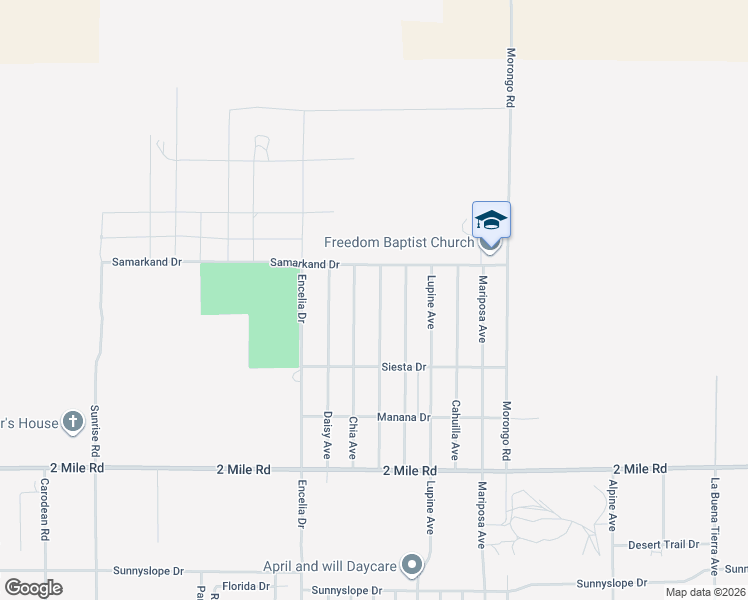 map of restaurants, bars, coffee shops, grocery stores, and more near 5374 Baileya Avenue in Twentynine Palms