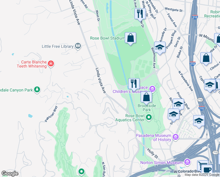 map of restaurants, bars, coffee shops, grocery stores, and more near 1056 Pine Oak Lane in Pasadena