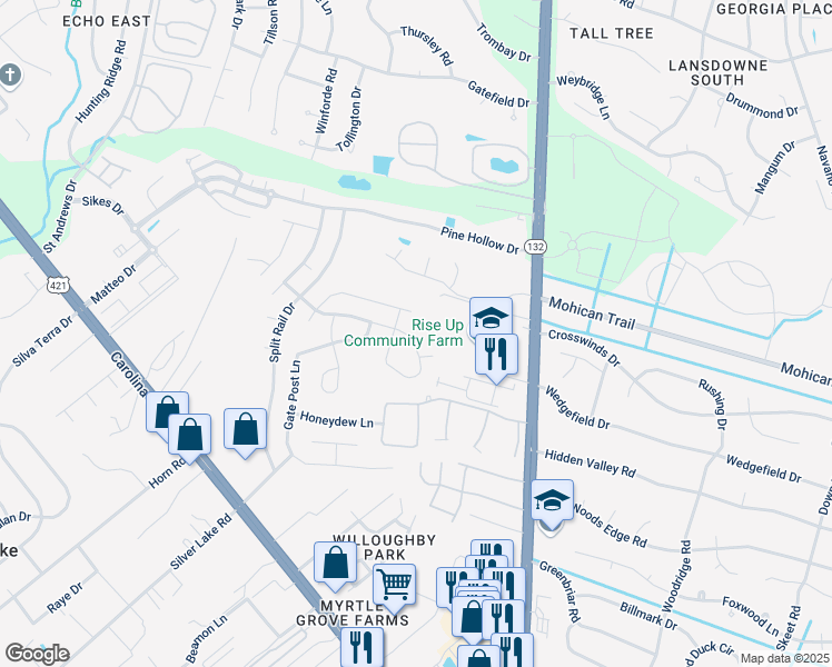 map of restaurants, bars, coffee shops, grocery stores, and more near 5129 Trumpet Vine Way in Wilmington