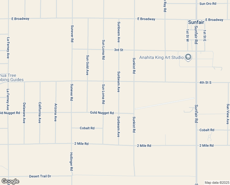 map of restaurants, bars, coffee shops, grocery stores, and more near Sunbeam Avenue in Joshua Tree