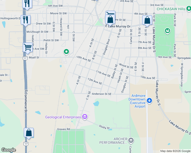 map of restaurants, bars, coffee shops, grocery stores, and more near 1025 C Street Southeast in Ardmore
