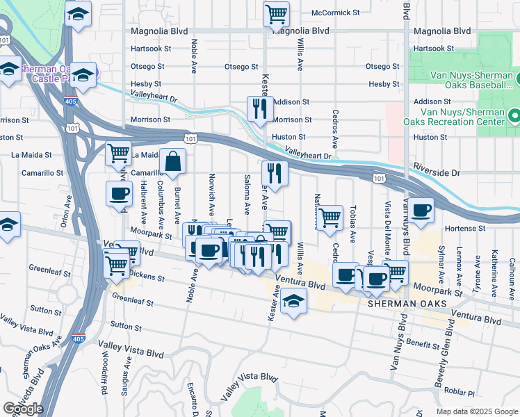 map of restaurants, bars, coffee shops, grocery stores, and more near in Los Angeles