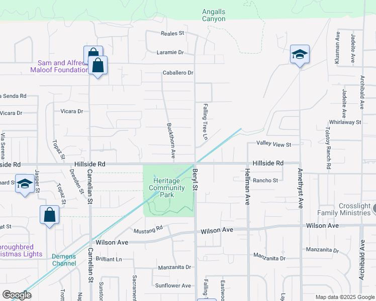 map of restaurants, bars, coffee shops, grocery stores, and more near 9086 Camellia Court in Rancho Cucamonga