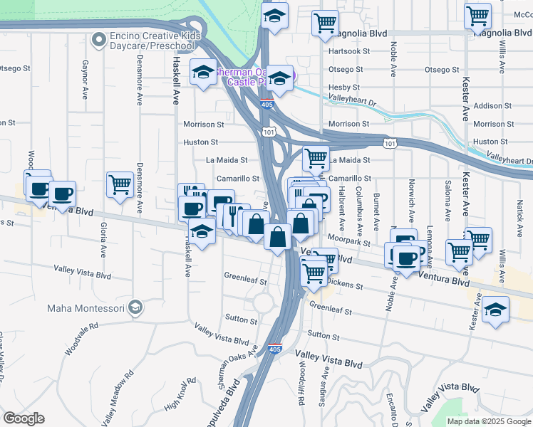 map of restaurants, bars, coffee shops, grocery stores, and more near 4733 Orion Avenue in Los Angeles