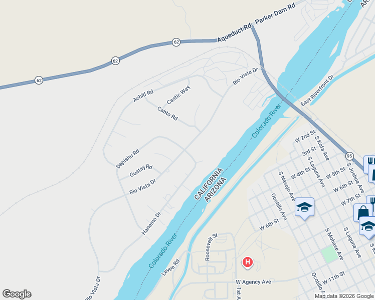 map of restaurants, bars, coffee shops, grocery stores, and more near 5593 Rio Vista Drive in Big River