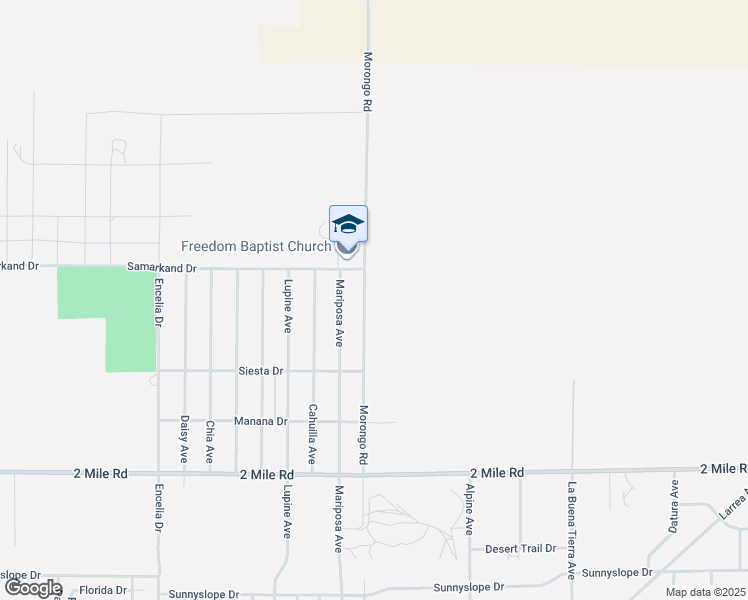 map of restaurants, bars, coffee shops, grocery stores, and more near 5445 Morongo Road in Twentynine Palms