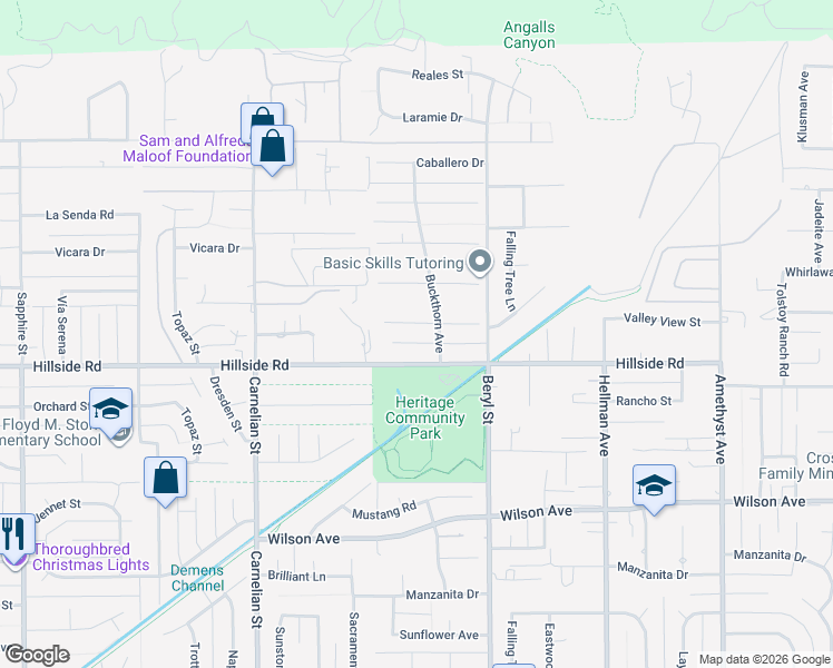 map of restaurants, bars, coffee shops, grocery stores, and more near 8979 Camellia Court in Rancho Cucamonga