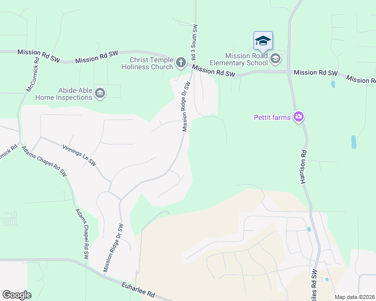 map of restaurants, bars, coffee shops, grocery stores, and more near 25 Mission Ridge Drive Southwest in Cartersville