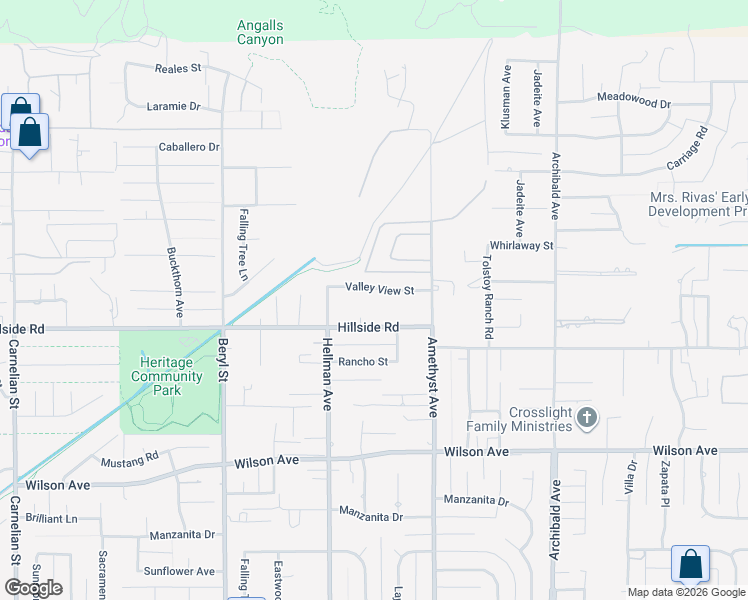 map of restaurants, bars, coffee shops, grocery stores, and more near 9370 Valley View Street in Rancho Cucamonga
