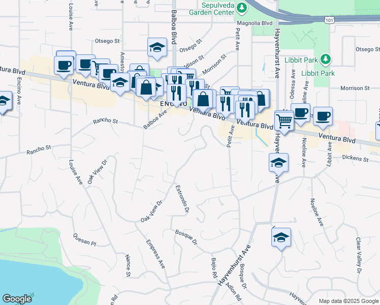 map of restaurants, bars, coffee shops, grocery stores, and more near 4710 Merlin Place in Los Angeles