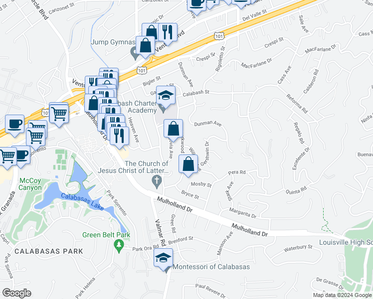 map of restaurants, bars, coffee shops, grocery stores, and more near 4665 Willens Avenue in Los Angeles