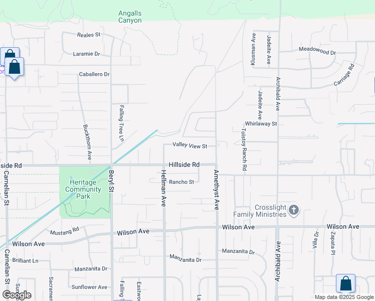 map of restaurants, bars, coffee shops, grocery stores, and more near 9370 Valley View Street in Rancho Cucamonga