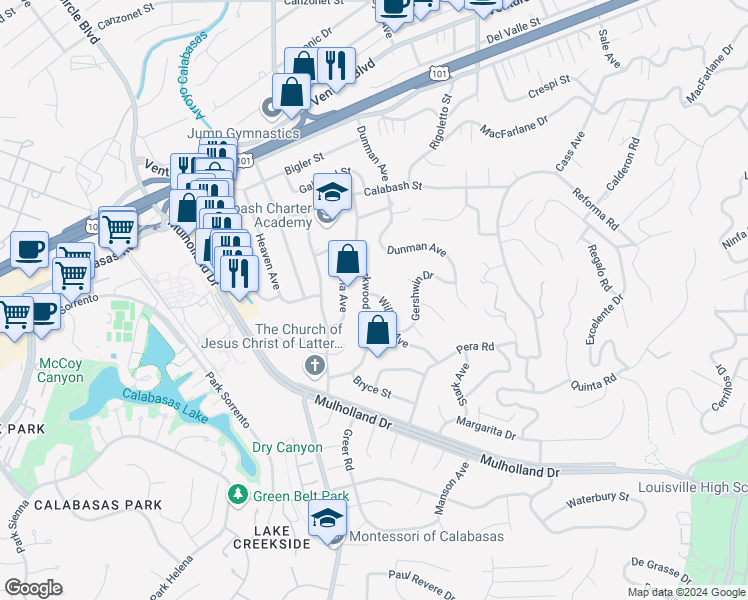 map of restaurants, bars, coffee shops, grocery stores, and more near 4665 Willens Avenue in Los Angeles