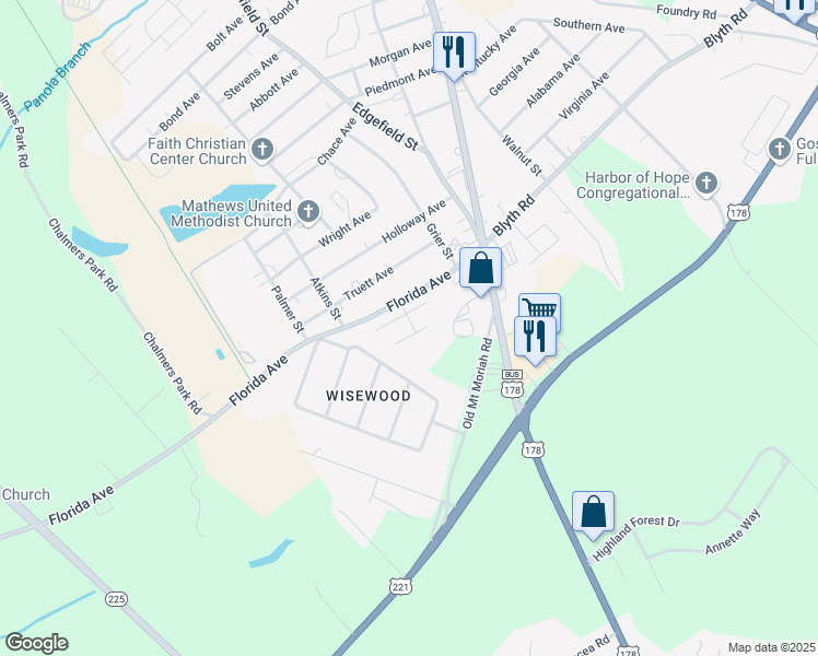 map of restaurants, bars, coffee shops, grocery stores, and more near 235 Florida Avenue in Greenwood