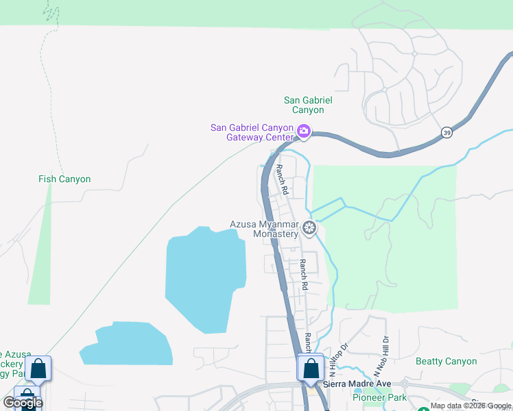 map of restaurants, bars, coffee shops, grocery stores, and more near 1853 Mirador Drive in Azusa