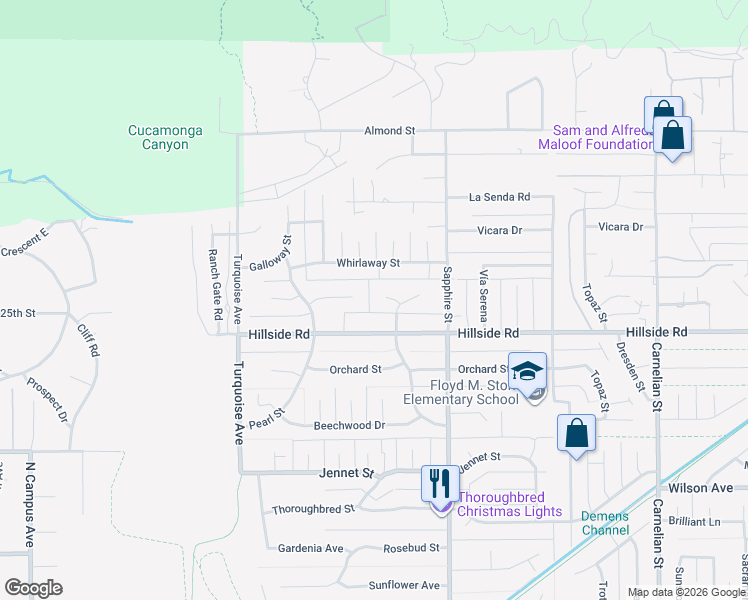 map of restaurants, bars, coffee shops, grocery stores, and more near 8150 Vinmar Court in Rancho Cucamonga