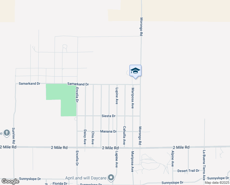 map of restaurants, bars, coffee shops, grocery stores, and more near 5354 Lupine Avenue in Twentynine Palms