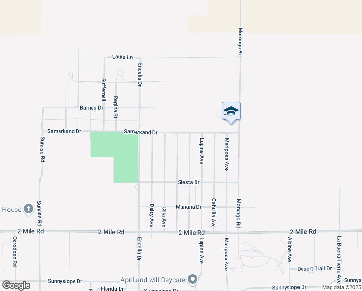 map of restaurants, bars, coffee shops, grocery stores, and more near 5310 Abronia Avenue in Twentynine Palms