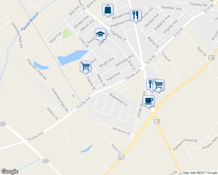 map of restaurants, bars, coffee shops, grocery stores, and more near 234 Florida Avenue in Greenwood