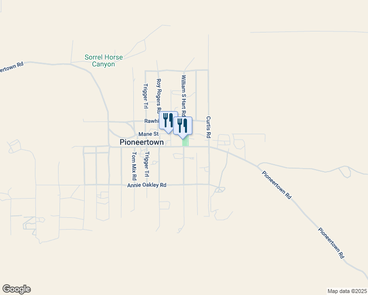 map of restaurants, bars, coffee shops, grocery stores, and more near Gods Way Love Road in Pioneertown