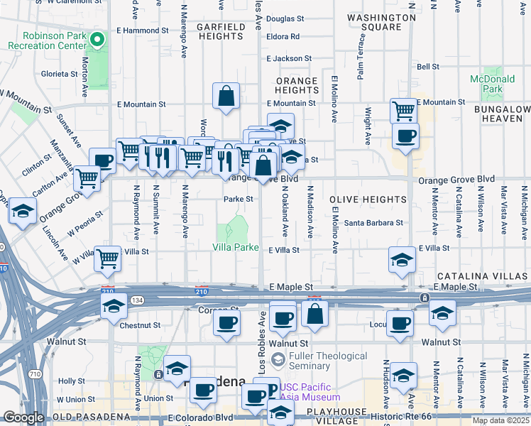 map of restaurants, bars, coffee shops, grocery stores, and more near 620 North Los Robles Avenue in Pasadena