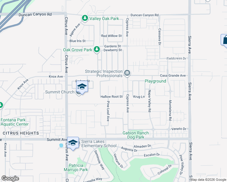 map of restaurants, bars, coffee shops, grocery stores, and more near 5384 Salt Bush Way in Fontana