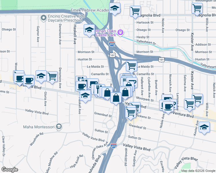 map of restaurants, bars, coffee shops, grocery stores, and more near 4733 Orion Avenue in Los Angeles