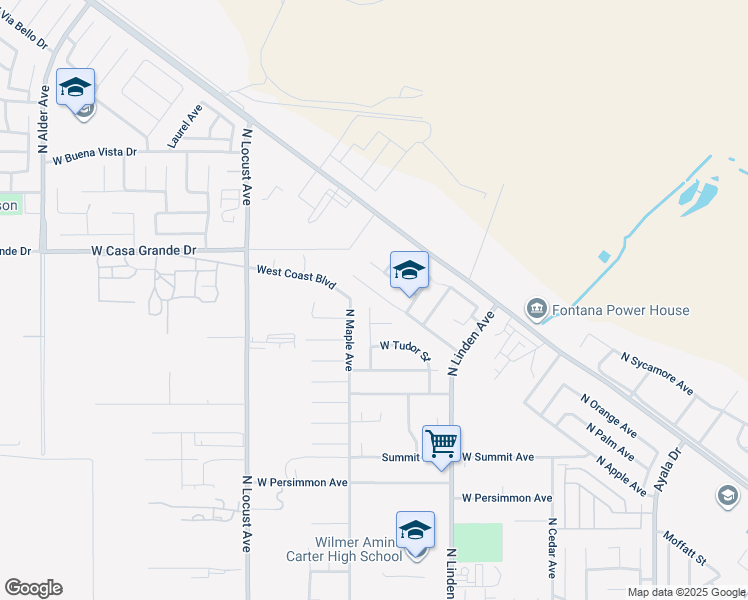 map of restaurants, bars, coffee shops, grocery stores, and more near 1661 West Via Bello Drive in Rialto