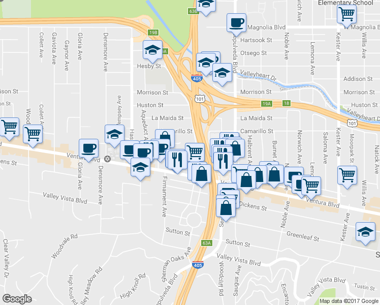 map of restaurants, bars, coffee shops, grocery stores, and more near 4733 Orion Avenue in Los Angeles