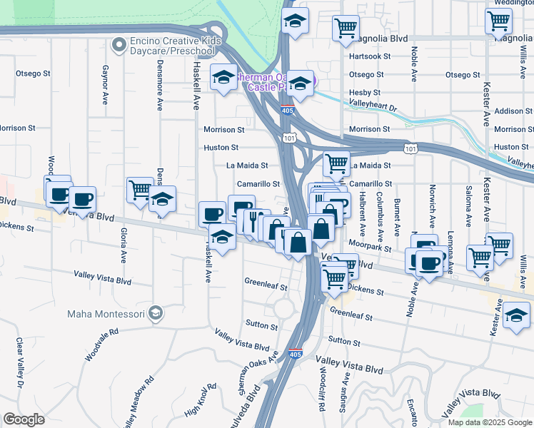 map of restaurants, bars, coffee shops, grocery stores, and more near 4733 Orion Avenue in Los Angeles