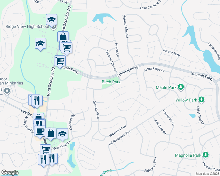 map of restaurants, bars, coffee shops, grocery stores, and more near 1201 Summit Parkway in Columbia