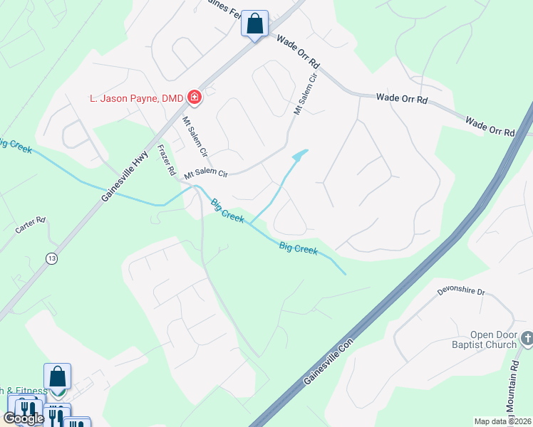 map of restaurants, bars, coffee shops, grocery stores, and more near in Flowery Branch