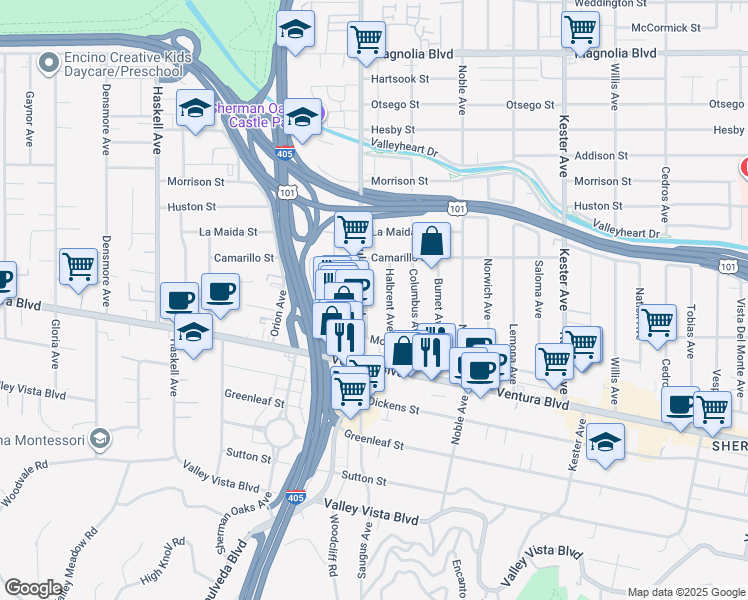 map of restaurants, bars, coffee shops, grocery stores, and more near 4706 Sepulveda Boulevard in Los Angeles