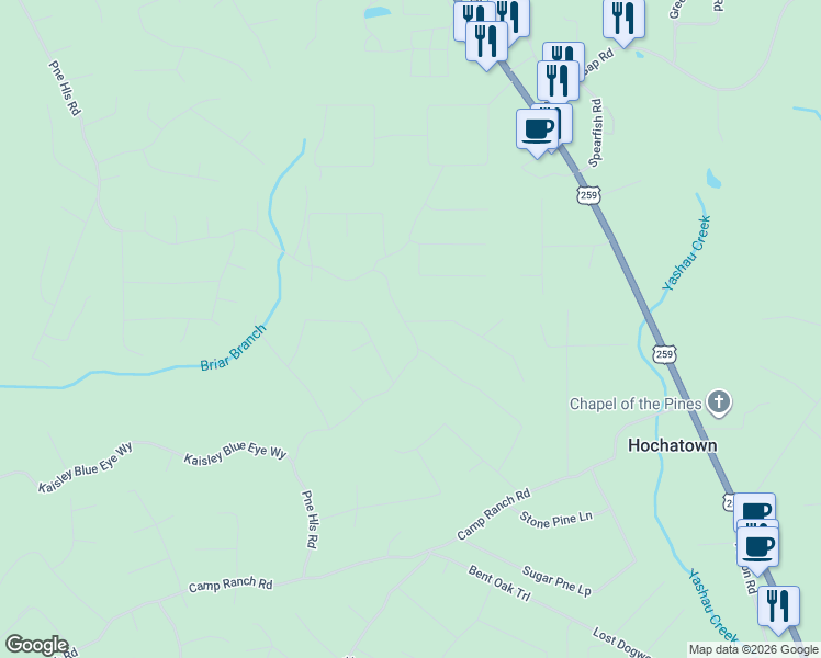 map of restaurants, bars, coffee shops, grocery stores, and more near 726 Pine Hills Road in Broken Bow