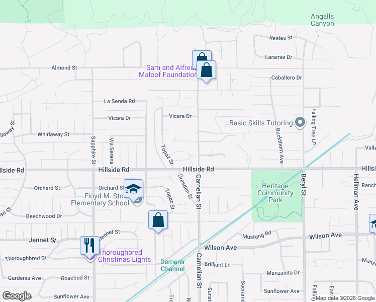 map of restaurants, bars, coffee shops, grocery stores, and more near 8652 Surrey Lane in Rancho Cucamonga