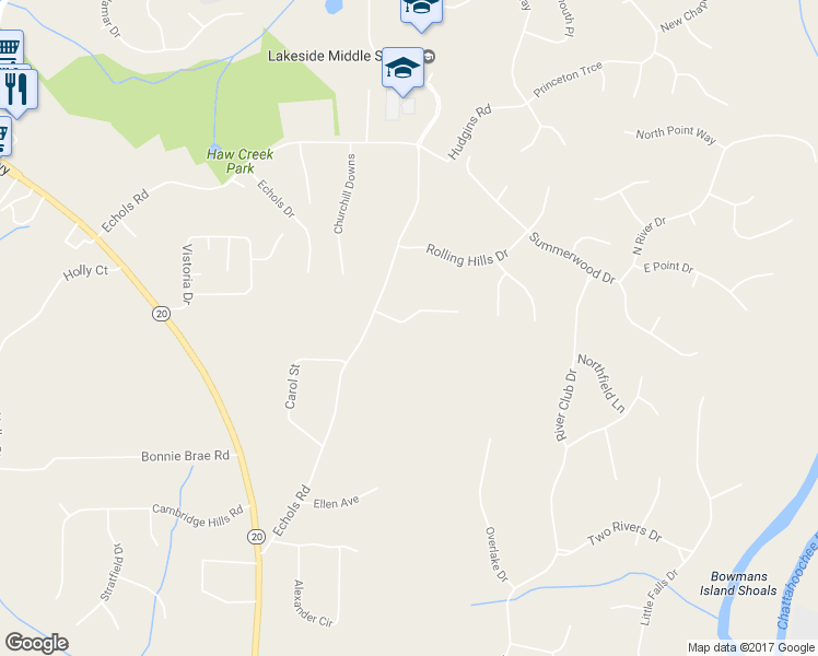 map of restaurants, bars, coffee shops, grocery stores, and more near 2820 Cambria Court in Cumming