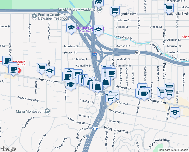 map of restaurants, bars, coffee shops, grocery stores, and more near 4726 Orion Avenue in Los Angeles