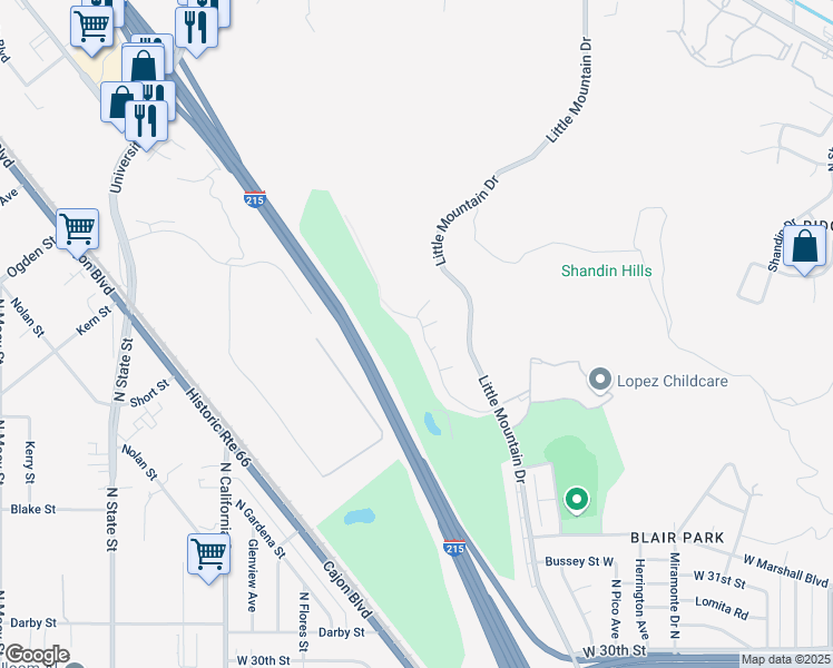 map of restaurants, bars, coffee shops, grocery stores, and more near 3578 Bond Street in San Bernardino