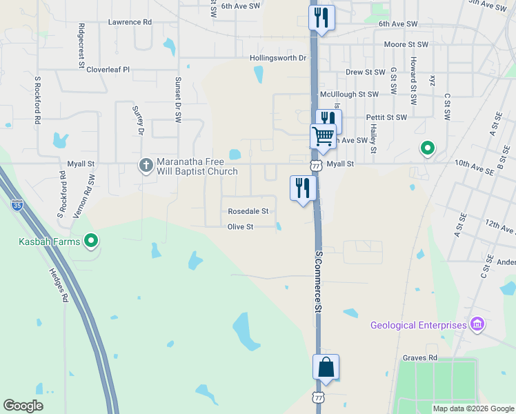 map of restaurants, bars, coffee shops, grocery stores, and more near 1500 Sunny Lane in Ardmore